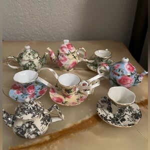 Set of 8 - 4 Teacups/Saucers & 4 Teapots Ornaments - NEW- never used